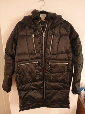 Orolay 092 Universe Womens S Black Down Hooded Full Zip Mid-Length Puffer Jacket